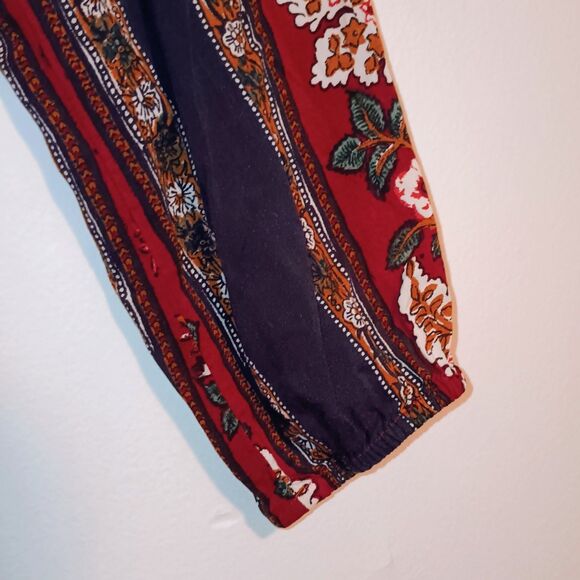 Lucky Brand Floral Scarf V-Neck Blouse-Small-Elastic Cuffs-Lightweight-Boho - Picture 5 of 9